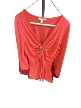 Boston Proper Orange V-Neck 3/4 Sleeve Knit Top with Starfish Brooch